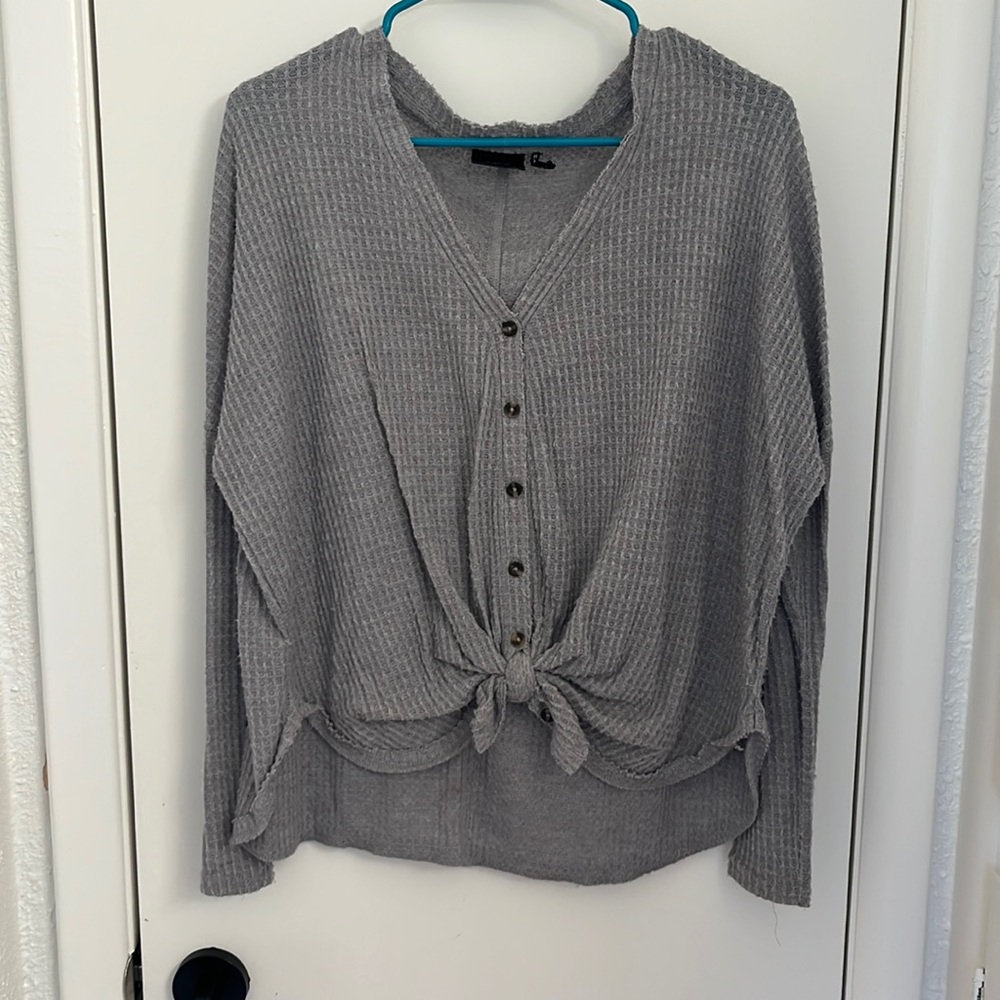 Waffle textured button up long sleeve shirt